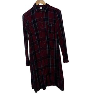OLD NAVY Women's Plaid Shirt Dress SMALL TALL Blue Red Tartan Plaid Long Sleeve